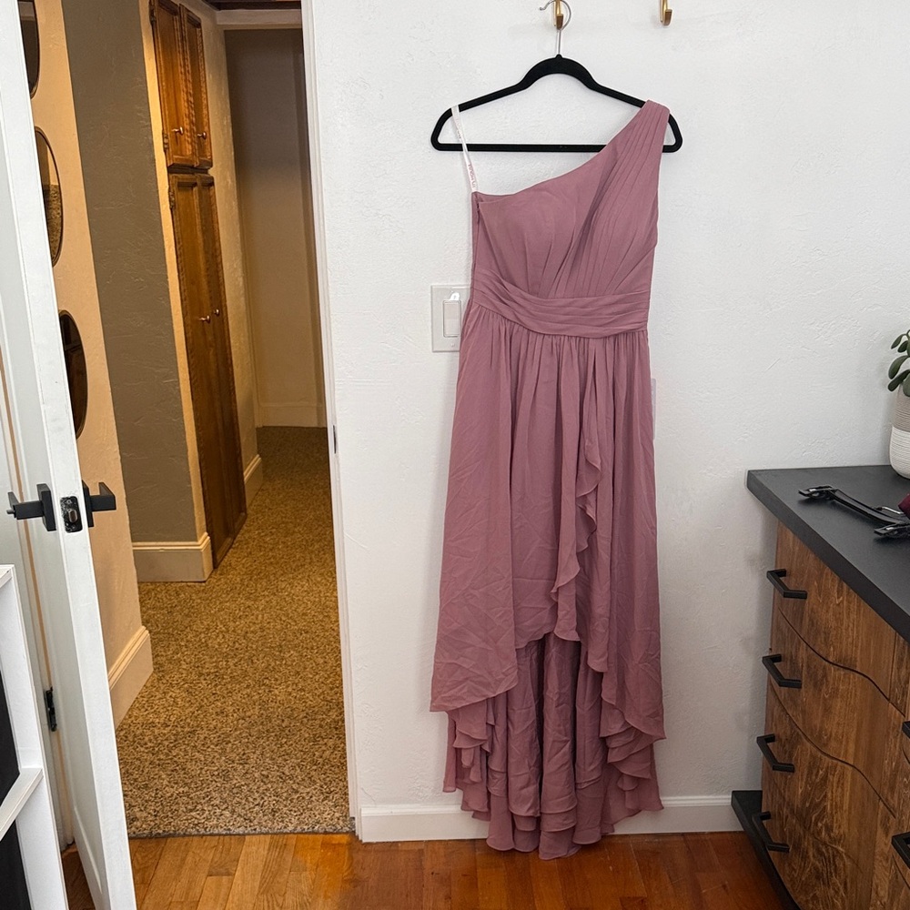 JJs House Dusty Rose One-Shoulder High-Low Chiffon Dress